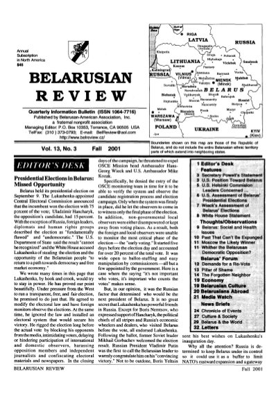 Belarusian Review Volume 13, No. 3