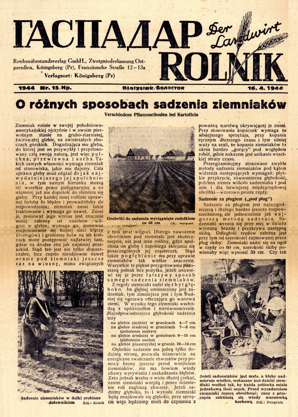 Гаспадар=Rolnik=Der Landwirt 15/1944