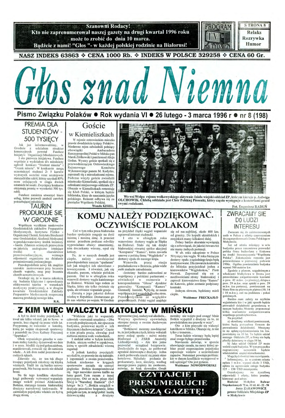 Głos znad Niemna 8 (198) 1996